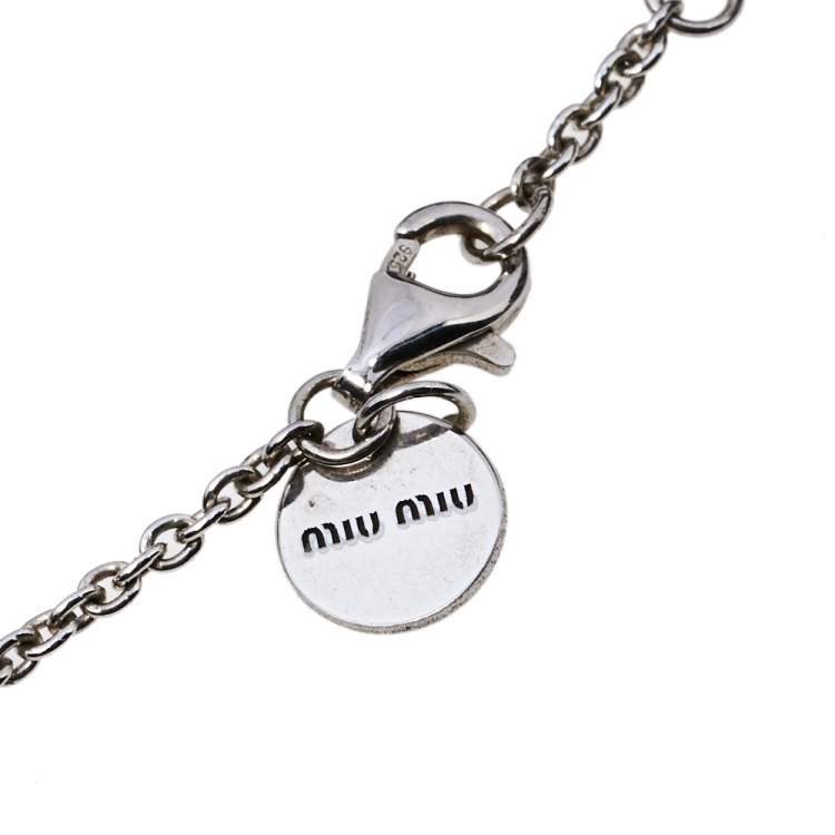Pre Owned Miu Miu Silver & Gingham Crystal Anchor Pendant Necklace