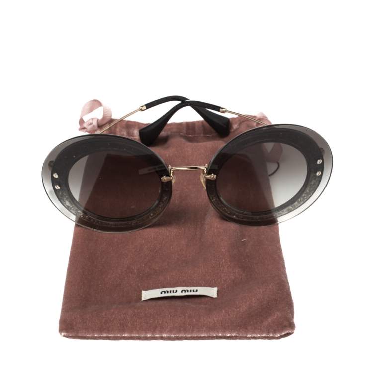 Pre Owned Miu Miu Ombre Shimmer/ Grey Gradient SMU 10R Round Sunglasses