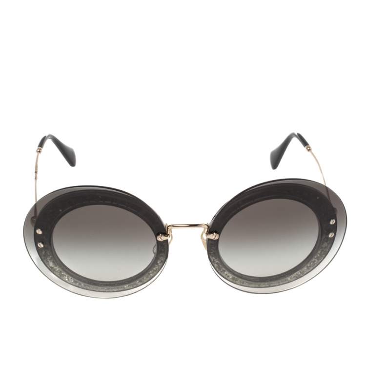 Pre Owned Miu Miu Ombre Shimmer/ Grey Gradient SMU 10R Round Sunglasses