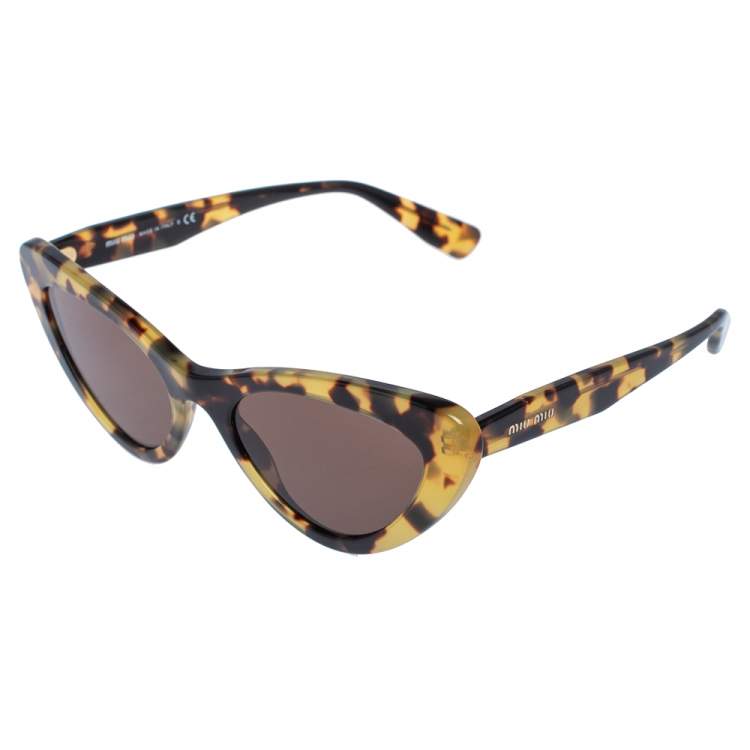 Pre Owned Miu Miu Tortoiseshell/Brown Logo SMU01V Cat-Eye Sunglasses