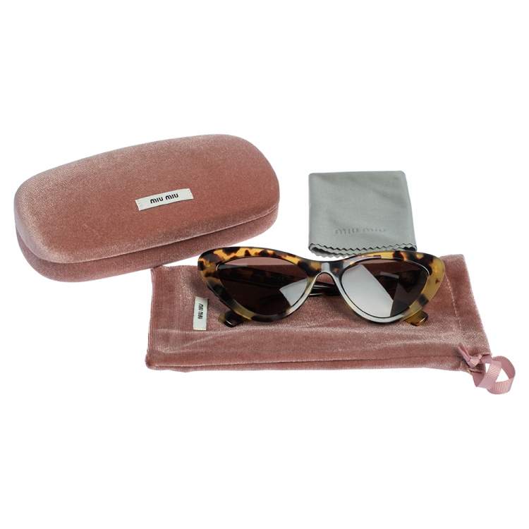 Pre Owned Miu Miu Tortoiseshell/Brown Logo SMU01V Cat-Eye Sunglasses