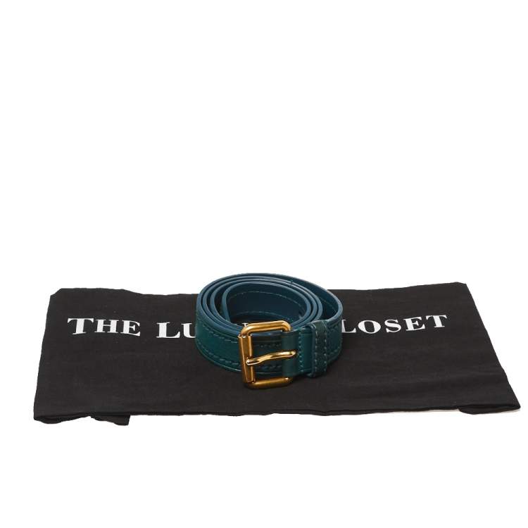 Pre Owned Miu Miu Green Leather Buckle Belt 75CM