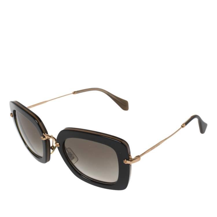 Pre Owned Miu Miu Black/Olive Green Gradient SMU07O Square Sunglasses