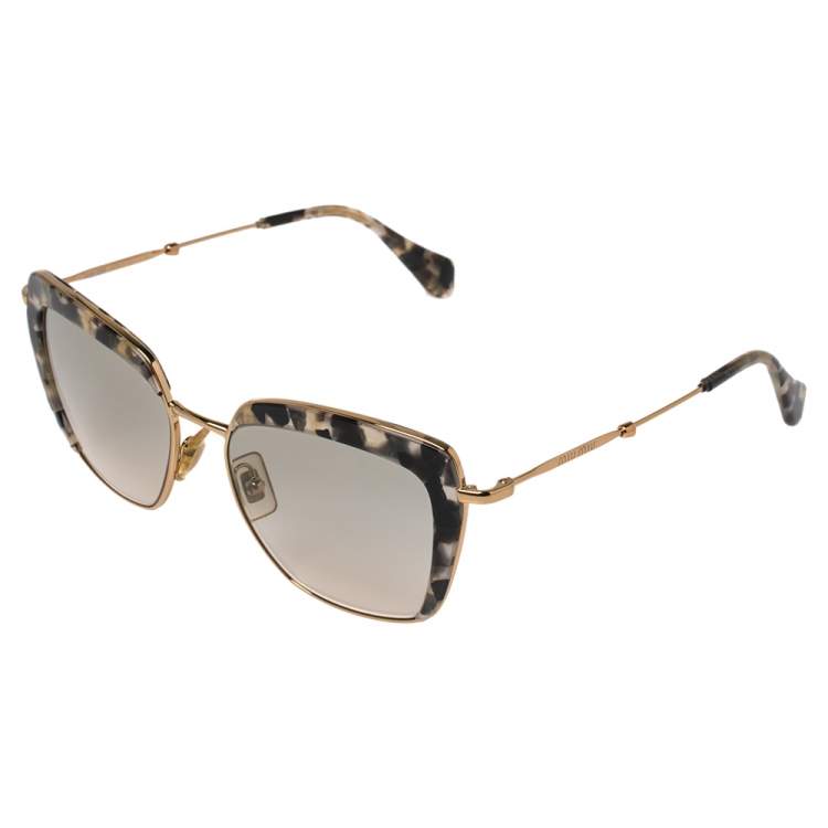 Pre Owned Miu Miu Gold Tone/Grey Tortoise Gradient SMU 52Q Cat Eye Sunglasses