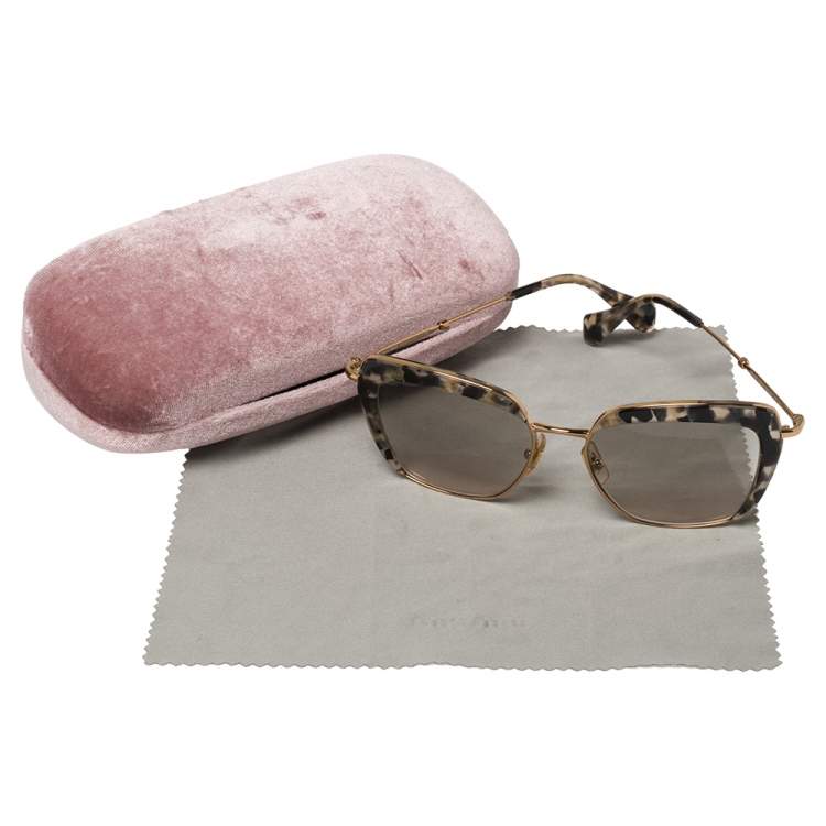 Pre Owned Miu Miu Gold Tone/Grey Tortoise Gradient SMU 52Q Cat Eye Sunglasses