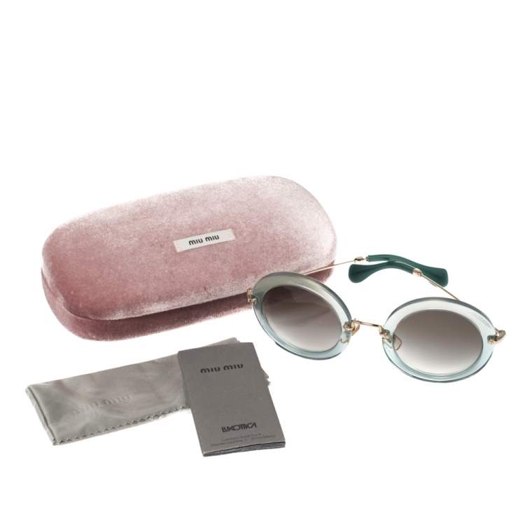 Pre Owned Miu Miu Blue/Gold Acetate Delice SMU 13N Round Sunglasses