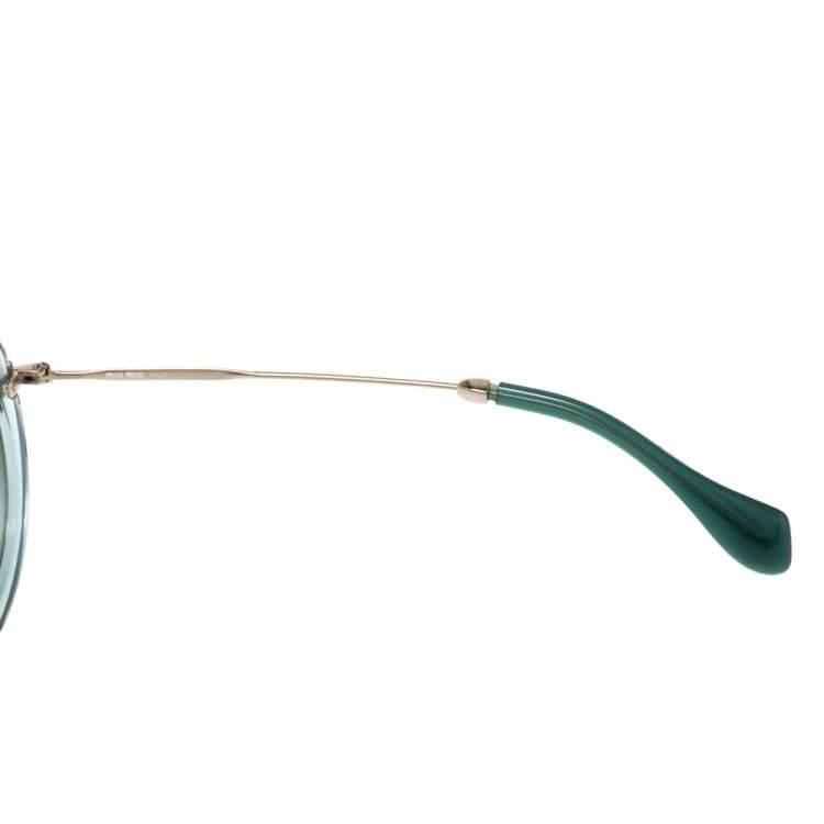 Pre Owned Miu Miu Blue/Gold Acetate Delice SMU 13N Round Sunglasses