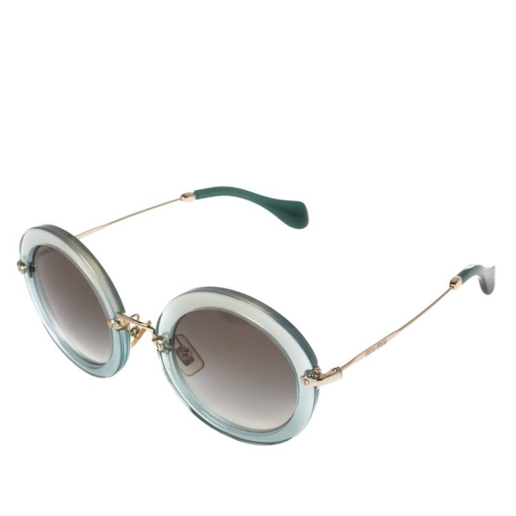 Pre Owned Miu Miu Blue/Gold Acetate Delice SMU 13N Round Sunglasses