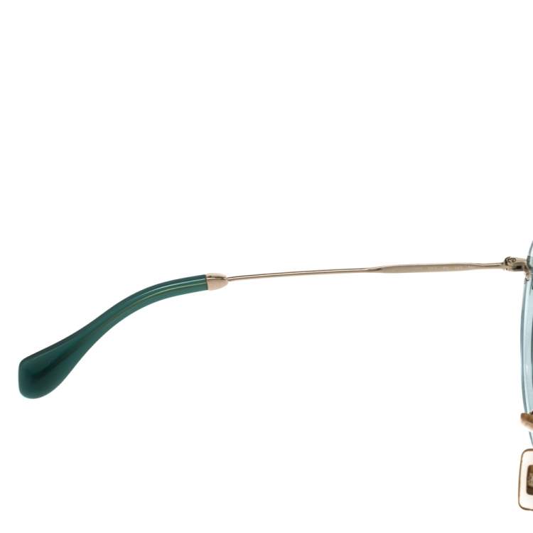 Pre Owned Miu Miu Blue/Gold Acetate Delice SMU 13N Round Sunglasses