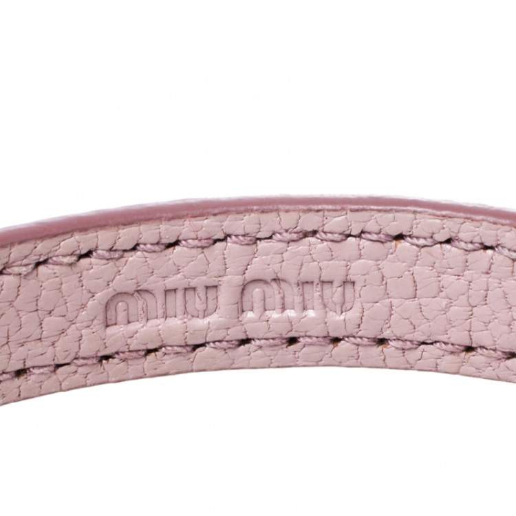 Pre Owned Miu Miu Dusky Pink  Madras Leather Crystal Charm Bracelet