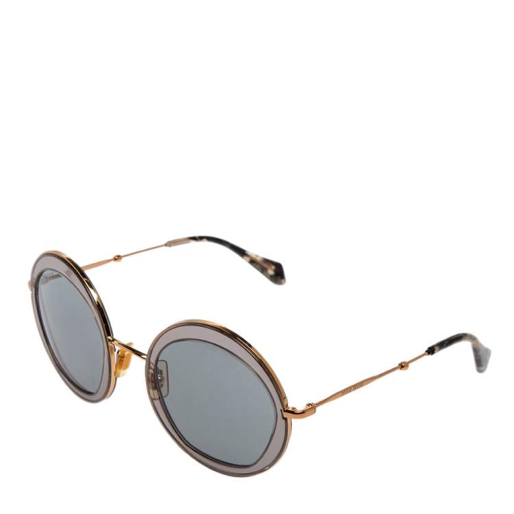مملوكة مسبقًا Miu Miu Grey/Gold SMU 50Q Round Sunglasses