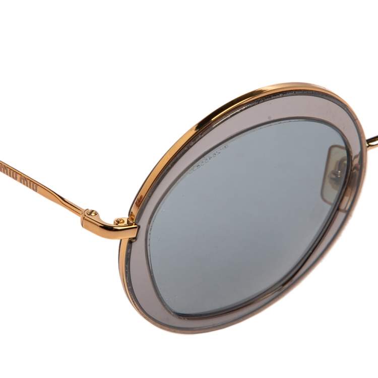 مملوكة مسبقًا Miu Miu Grey/Gold SMU 50Q Round Sunglasses