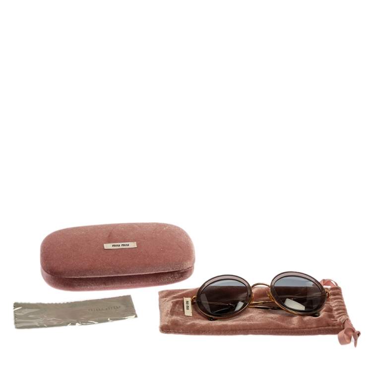مملوكة مسبقًا Miu Miu Grey/Gold SMU 50Q Round Sunglasses
