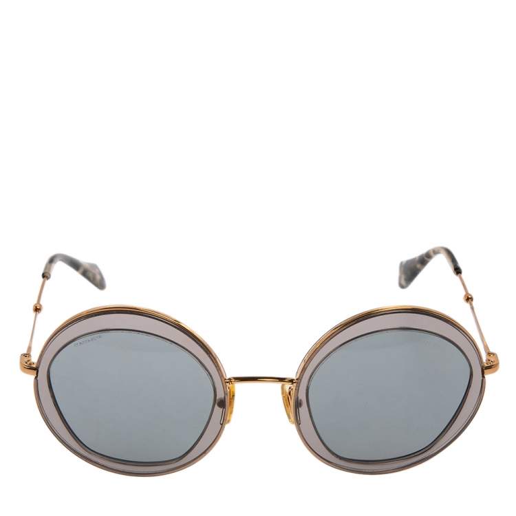 مملوكة مسبقًا Miu Miu Grey/Gold SMU 50Q Round Sunglasses