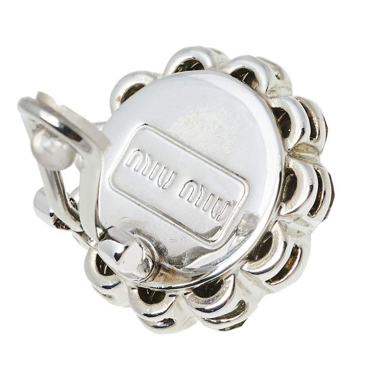 Pre Owned Miu Miu Multicolor Crystals Flower Clip-On Stud Earrings