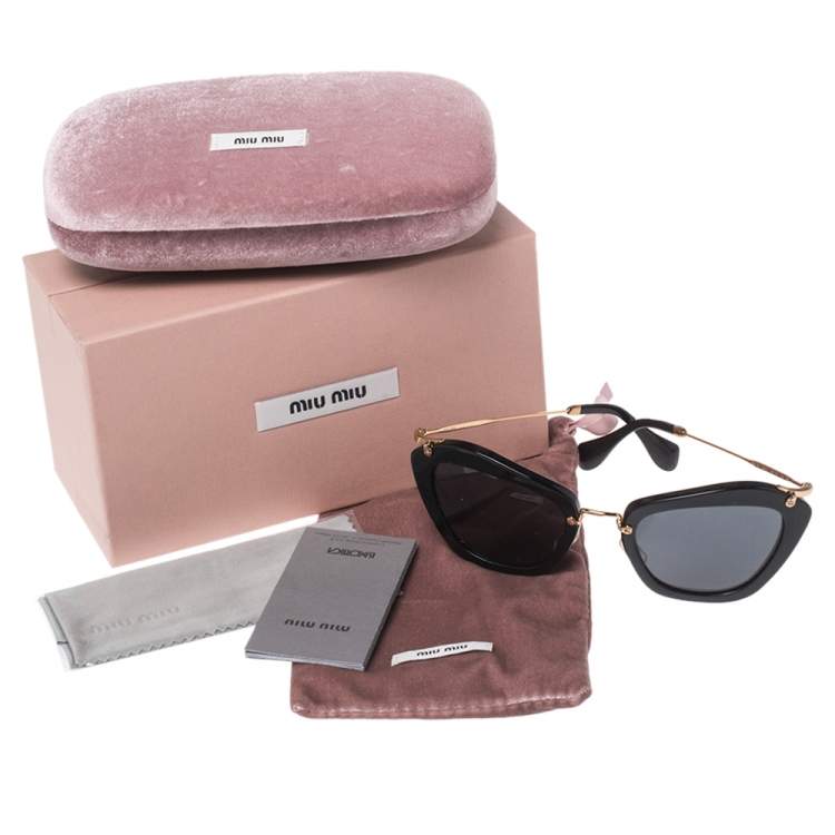 Pre Owned Miu Miu Gold/Black SMU 10N Cat Eye Sunglasses