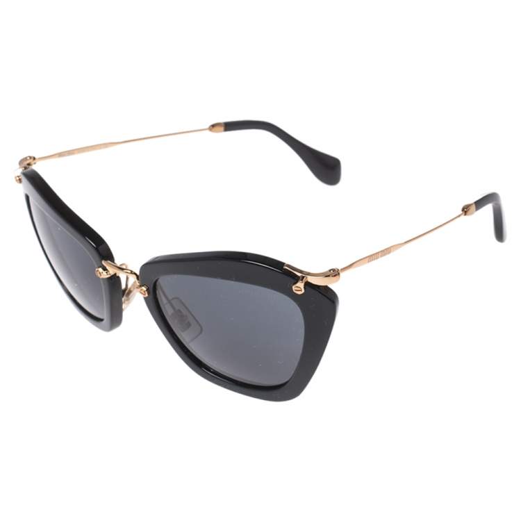 Pre Owned Miu Miu Gold/Black SMU 10N Cat Eye Sunglasses