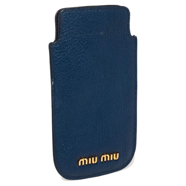 Pre Owned Miu Miu Blue Leather Phone Case