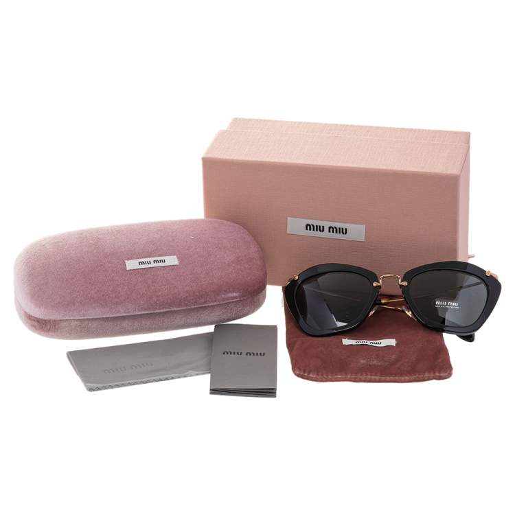 Pre Owned Miu Miu Gold/Black SMU 10N Cat Eye Sunglasses