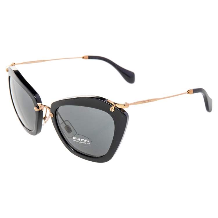 Pre Owned Miu Miu Gold/Black SMU 10N Cat Eye Sunglasses