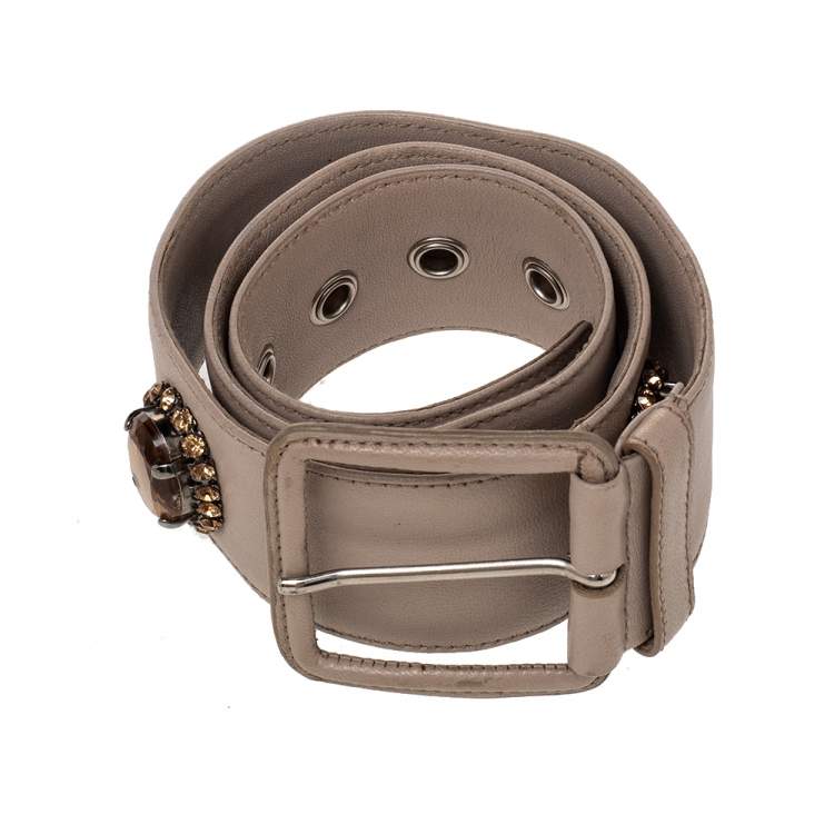 Pre Owned Miu Miu Beige Soft Leather Embellished Buckle Belt 70CM