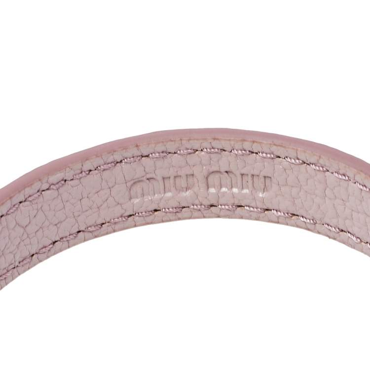 Pre Owned Miu Miu Dusky Pink Madras Leather Crystal Charm Bracelet