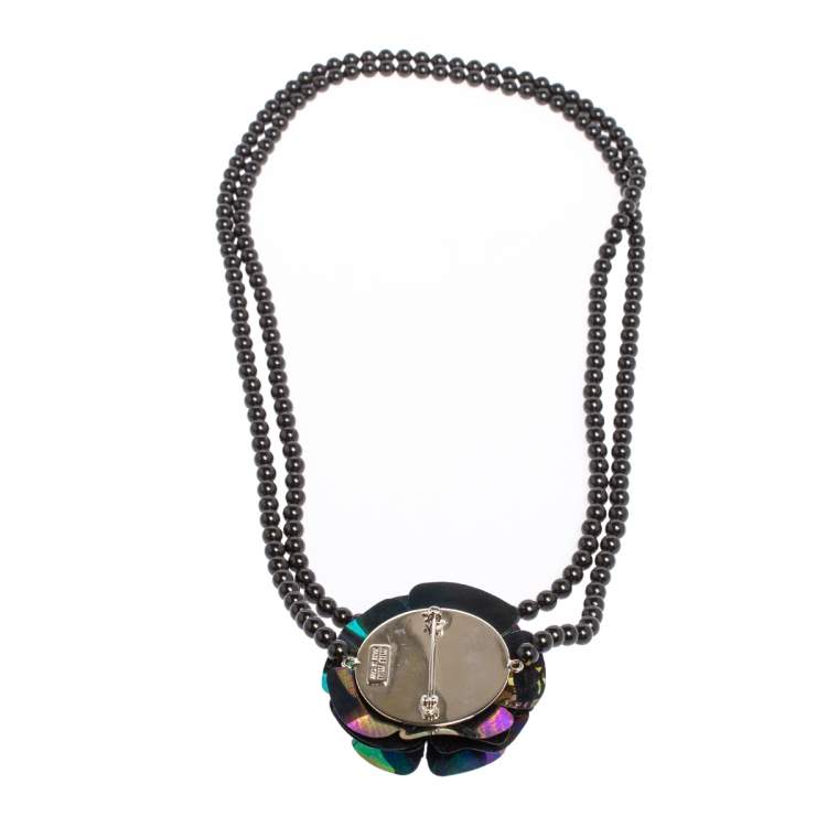 Pre Owned Miu Miu Iridiscent Floral Crystal Brooch Pendant Necklace