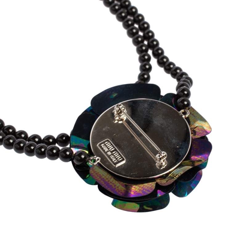 Pre Owned Miu Miu Iridiscent Floral Crystal Brooch Pendant Necklace