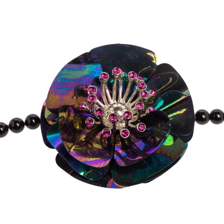 Pre Owned Miu Miu Iridiscent Floral Crystal Brooch Pendant Necklace