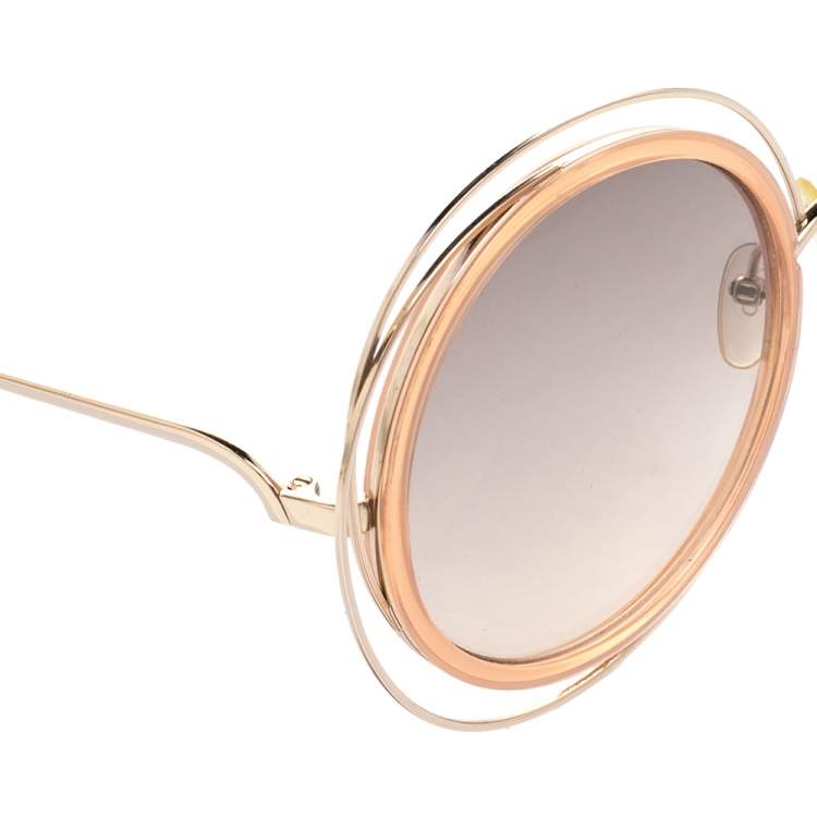 Pre Owned Chloe Gold Tone/Peach CE120S Gradient Carlina Round Sunglasses