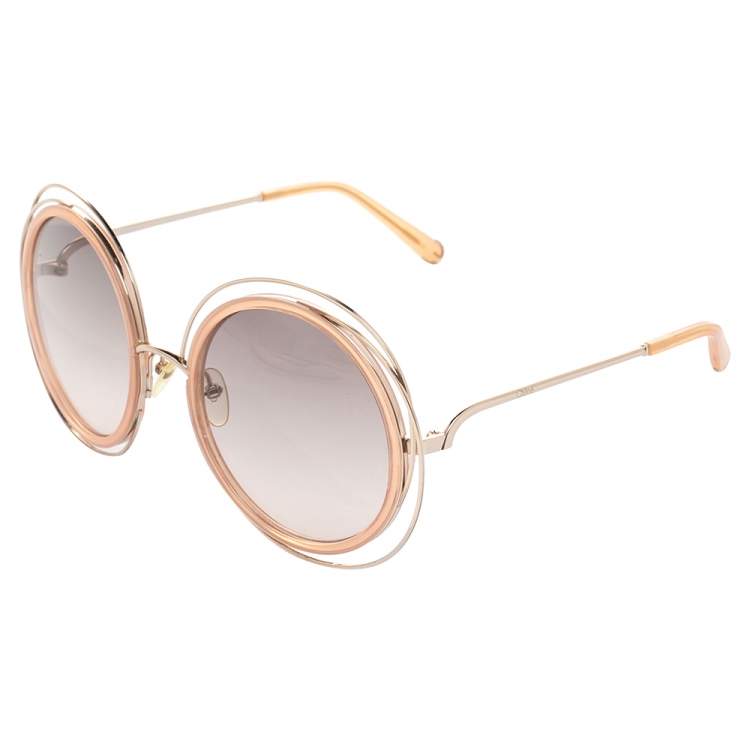 Pre Owned Chloe Gold Tone/Peach CE120S Gradient Carlina Round Sunglasses
