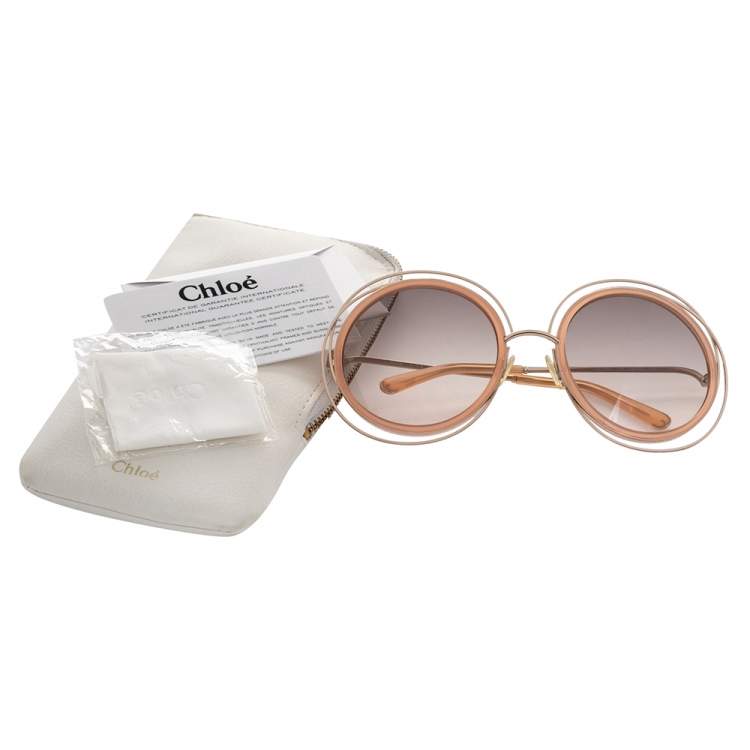 Pre Owned Chloe Gold Tone/Peach CE120S Gradient Carlina Round Sunglasses