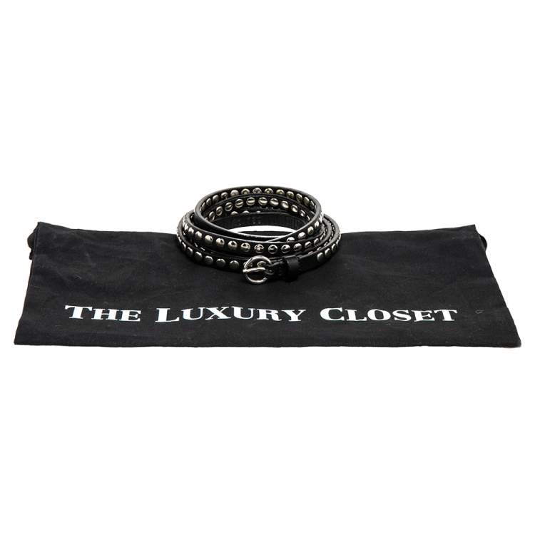 Pre Owned Miu Miu Black Leather Studded Double Wrap Waist Belt 75CM
