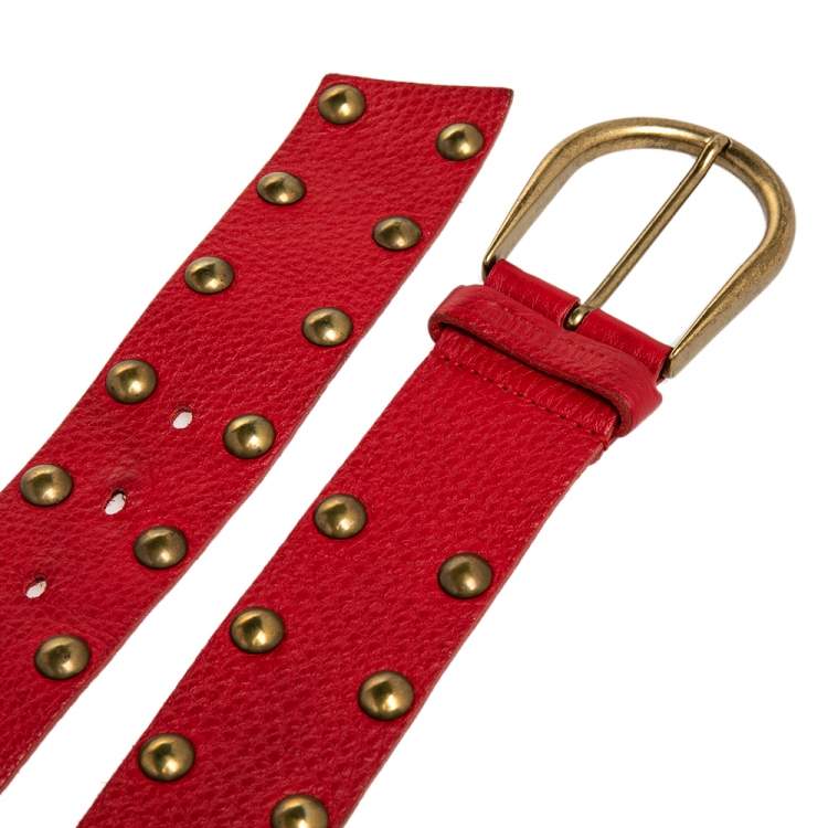 Pre Owned Miu Miu Red Leather Studded Belt 75