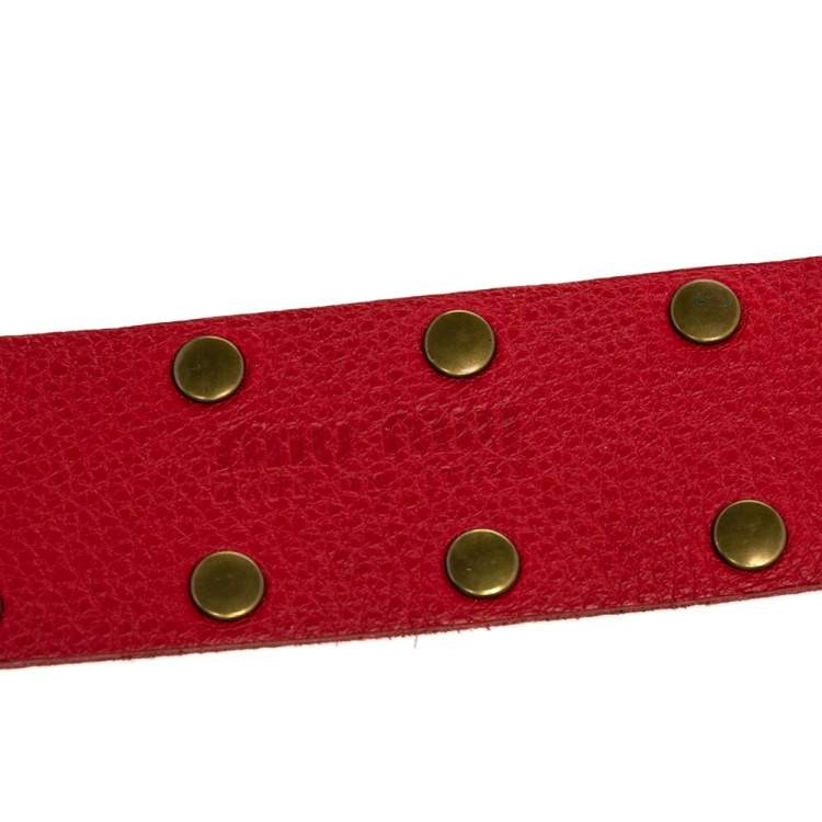 Pre Owned Miu Miu Red Leather Studded Belt 75