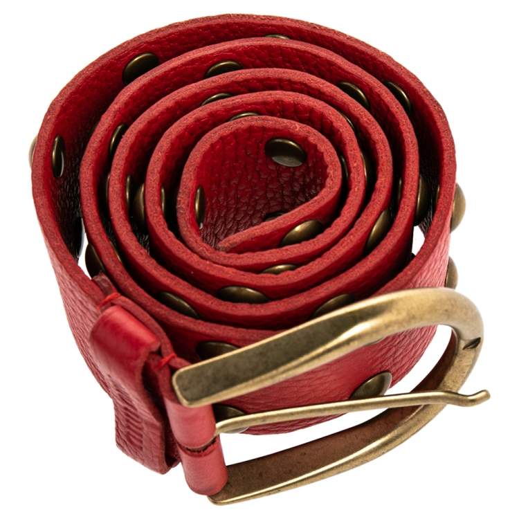 Pre Owned Miu Miu Red Leather Studded Belt 75