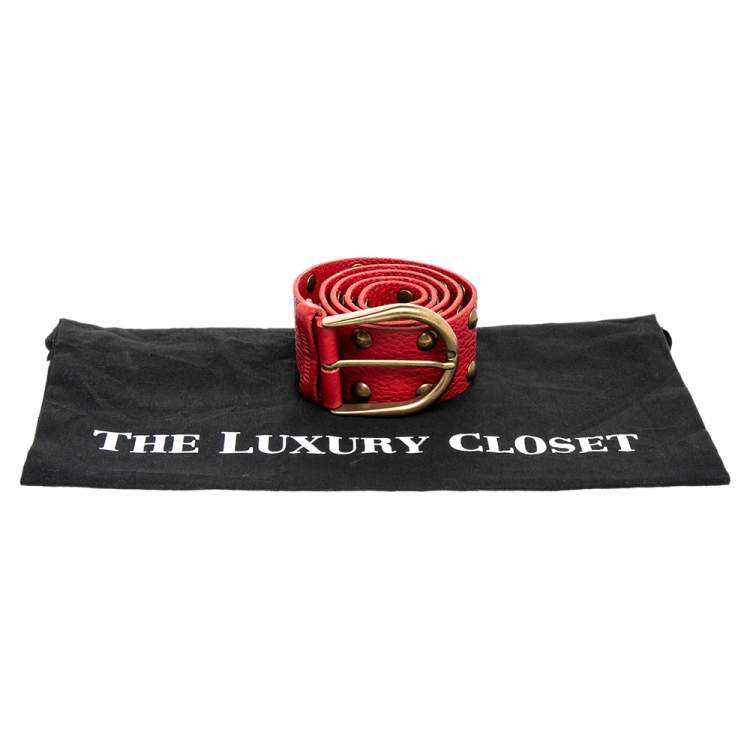 Pre Owned Miu Miu Red Leather Studded Belt 75