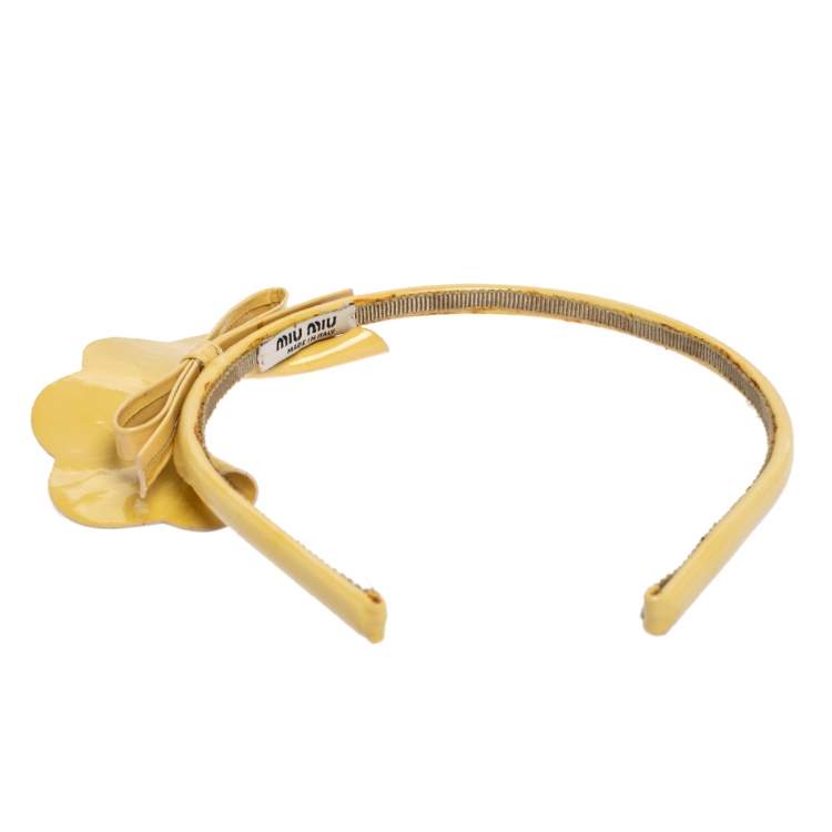 Pre Owned Miu Miu Beige Patent Leather Bow Headband