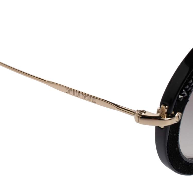 مملوكة مسبقًا Miu Miu Black Acetate SMU 08R Gradient Round Sunglasses