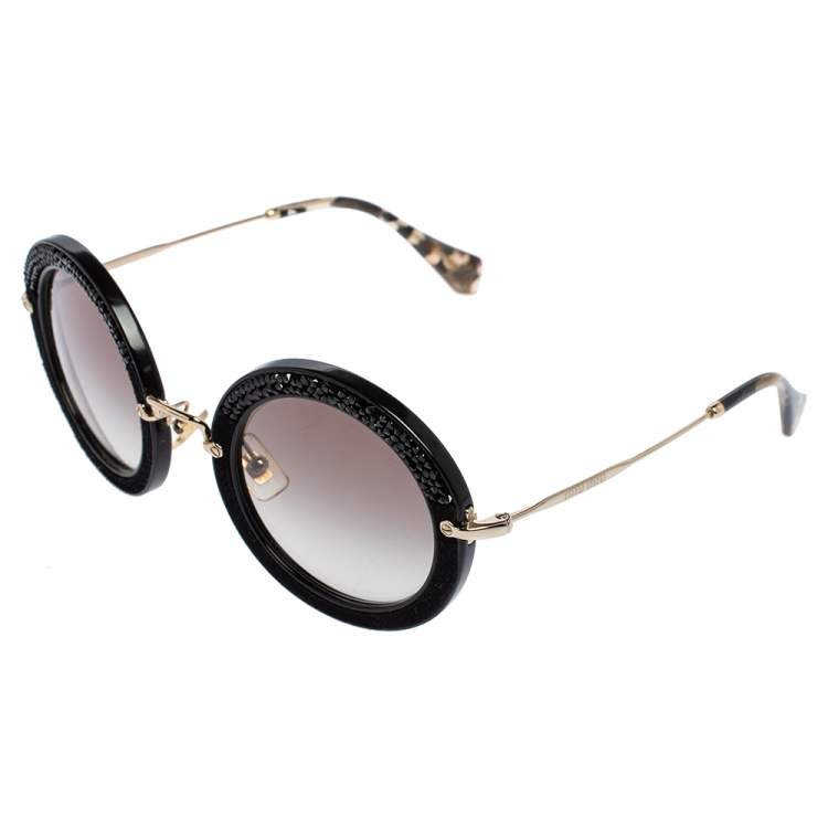مملوكة مسبقًا Miu Miu Black Acetate SMU 08R Gradient Round Sunglasses