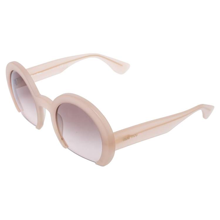 Pre Owned Miu Miu Beige Acetate SMU 07Q Half Rim Gradient Sunglasses