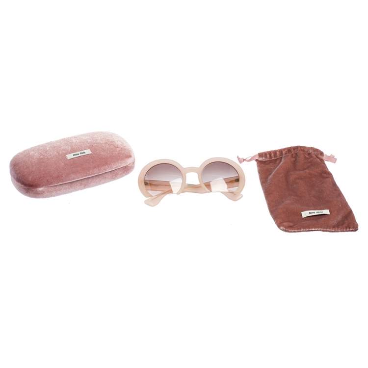 Pre Owned Miu Miu Beige Acetate SMU 07Q Half Rim Gradient Sunglasses