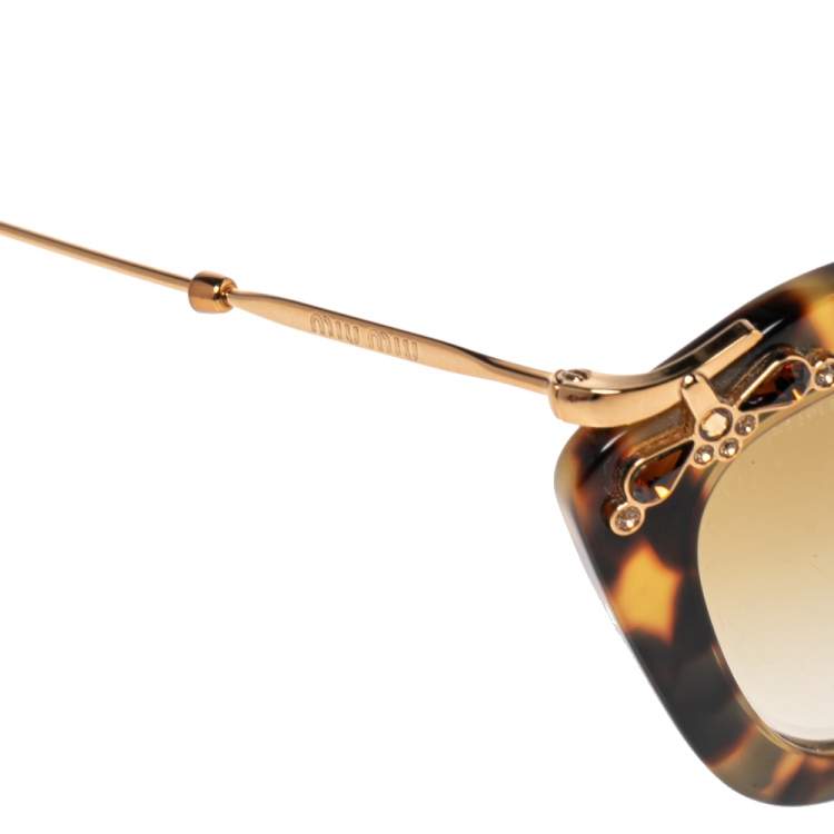 Pre Owned Miu Miu Brown Tortoise Acetate SMU 03P Embellished Gradient Cat Eye Sunglasses