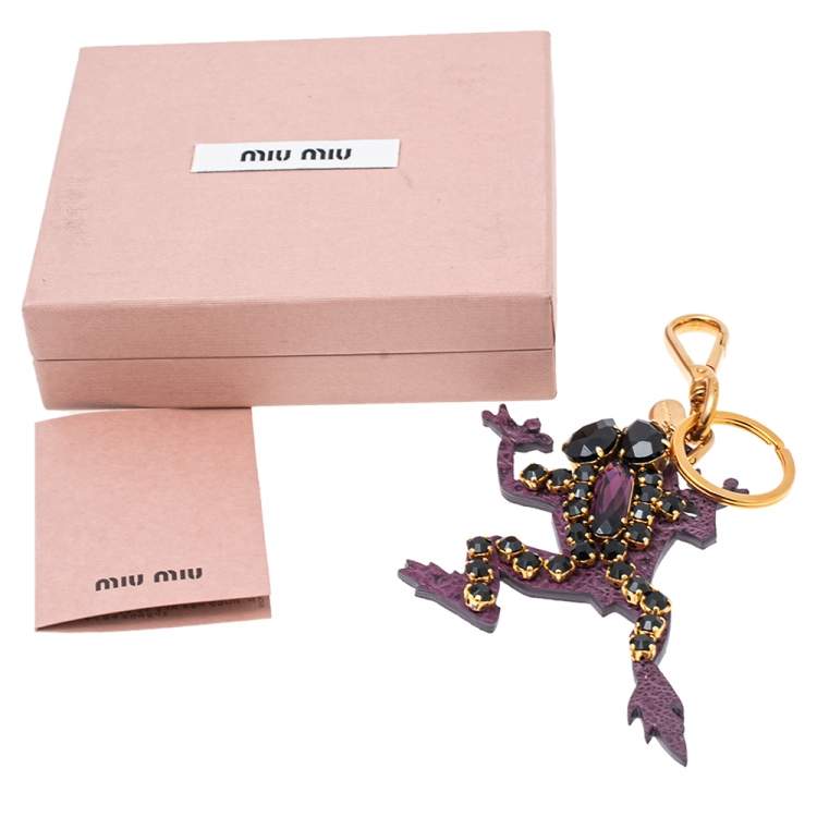 Pre Owned Miu Miu Purple Crystal Embedded Leather Key Chain/ Bag Charm