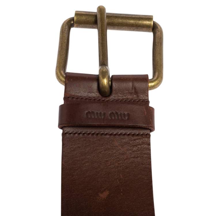 Pre Owned Miu Miu Brown Leather Waist Belt 90 CM