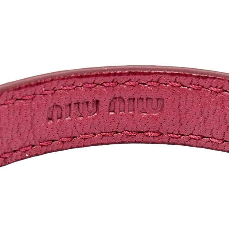 Pre Owned Miu Miu Gold Tone Pink Madras Leather Crystal Charm Bracelet