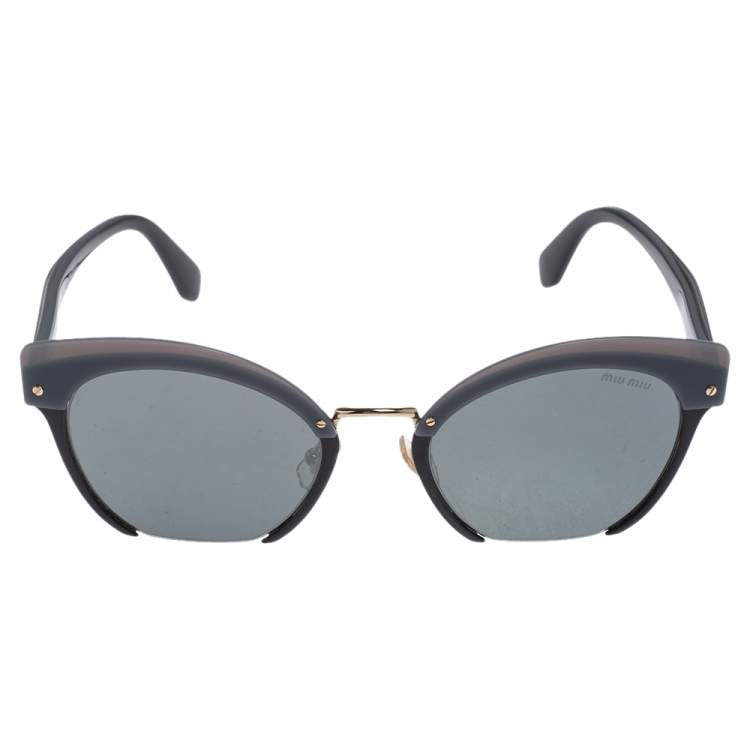Pre Owned Miu Miu Grey/ Grey Mirrored SMU 53T Cat Eye Sunglasses