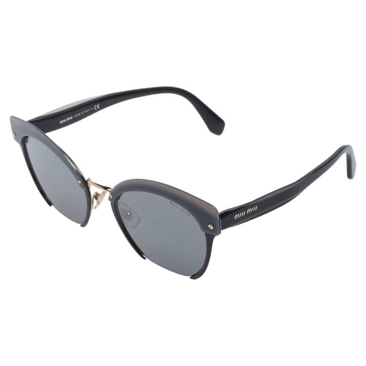 Pre Owned Miu Miu Grey/ Grey Mirrored SMU 53T Cat Eye Sunglasses