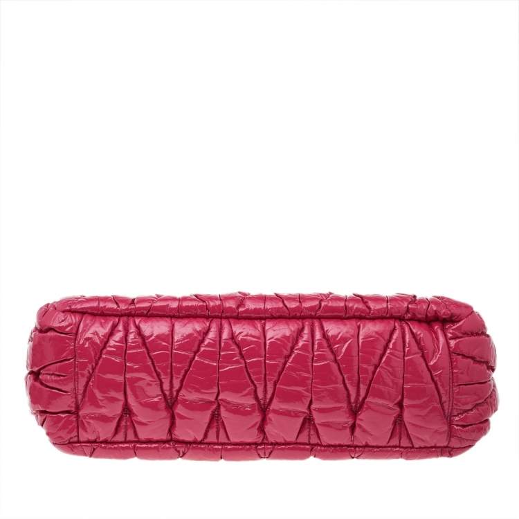Pre Owned Miu Miu Pink Matelasse Patent Leather Oversize Pouch