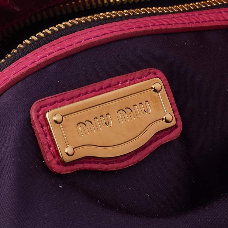 Pre Owned Miu Miu Pink Matelasse Patent Leather Oversize Pouch